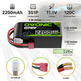 2 x OVONIC 3S Short LiPo Battery 11.1V 2200mAh 120C with T Plug & Lipo Voltage Checker for 1/10 Scale RC Car Off-Road Truck RC Airplane Helicopter Racing